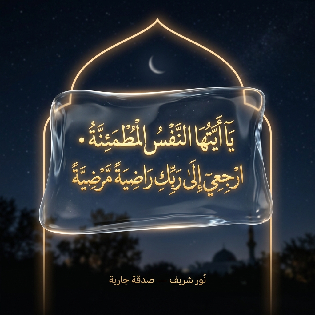 النفس المطمئنة — سورة الفجر • يَا أَيَّتُهَا النَّفْسُ الْمُطْمَئِنَّةُ ارْجِعِي إِلَىٰ رَبِّكِ رَاضِيَةً مَرْضِيَّةً • صدقة جارية لنور شريف طرباي • المنصورة
